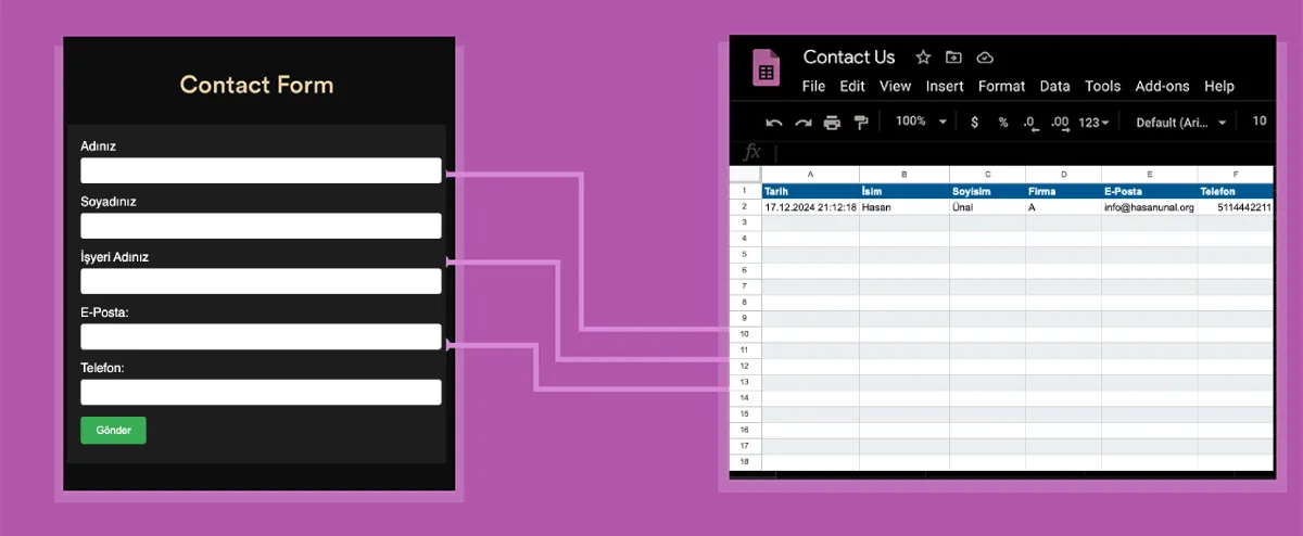 Form Verilerini Google Tablolara Kaydetme - Form to Google Sheets